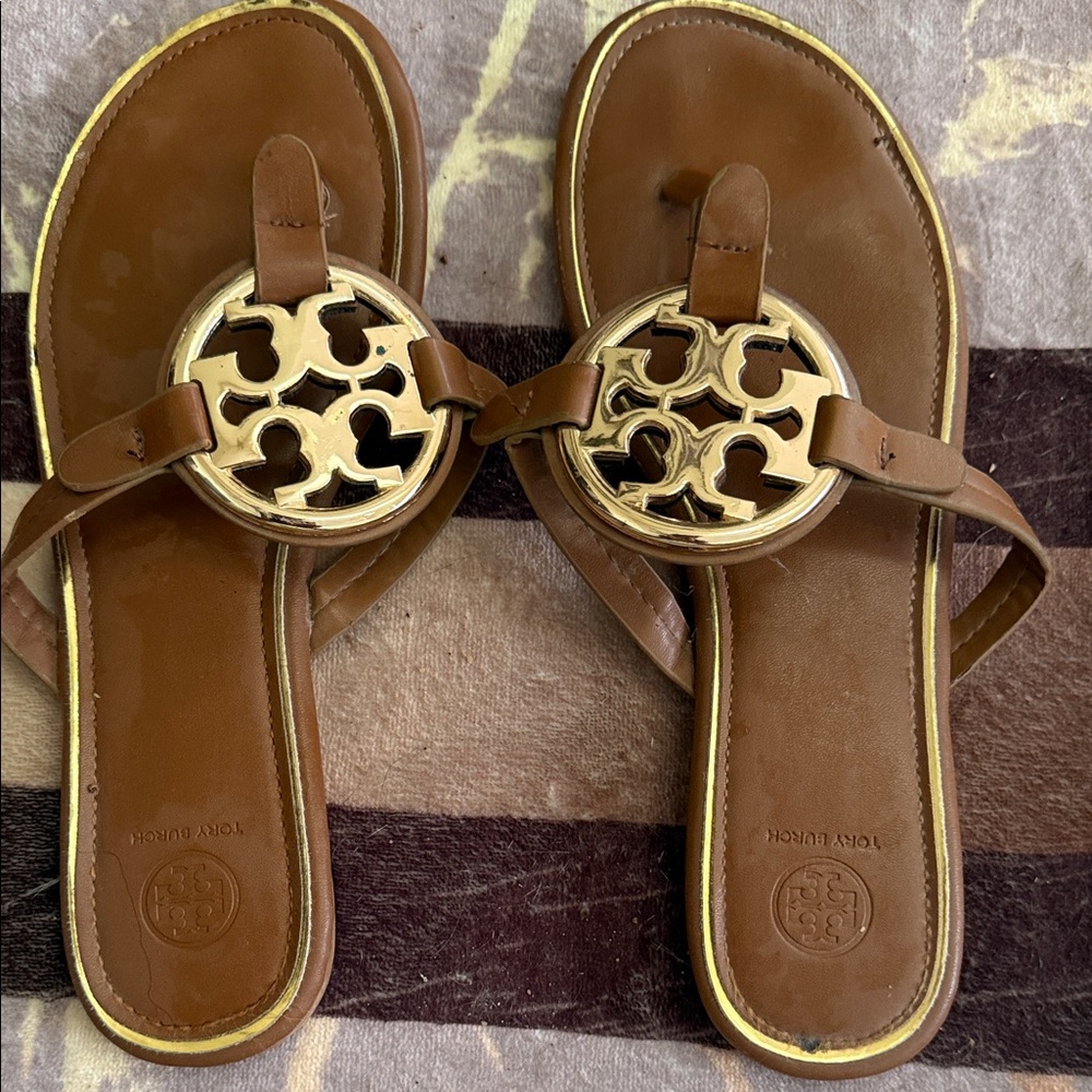 Tory Burch Tan Sandals with Gold Accents